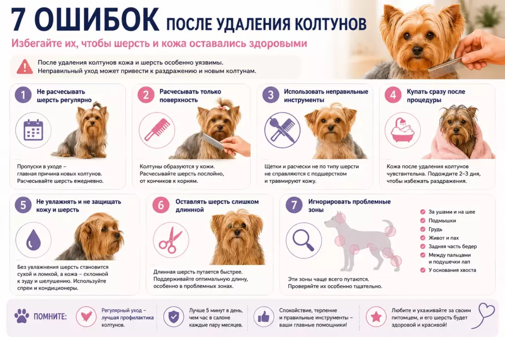 7 ошибок после удаления колтунов у собаки