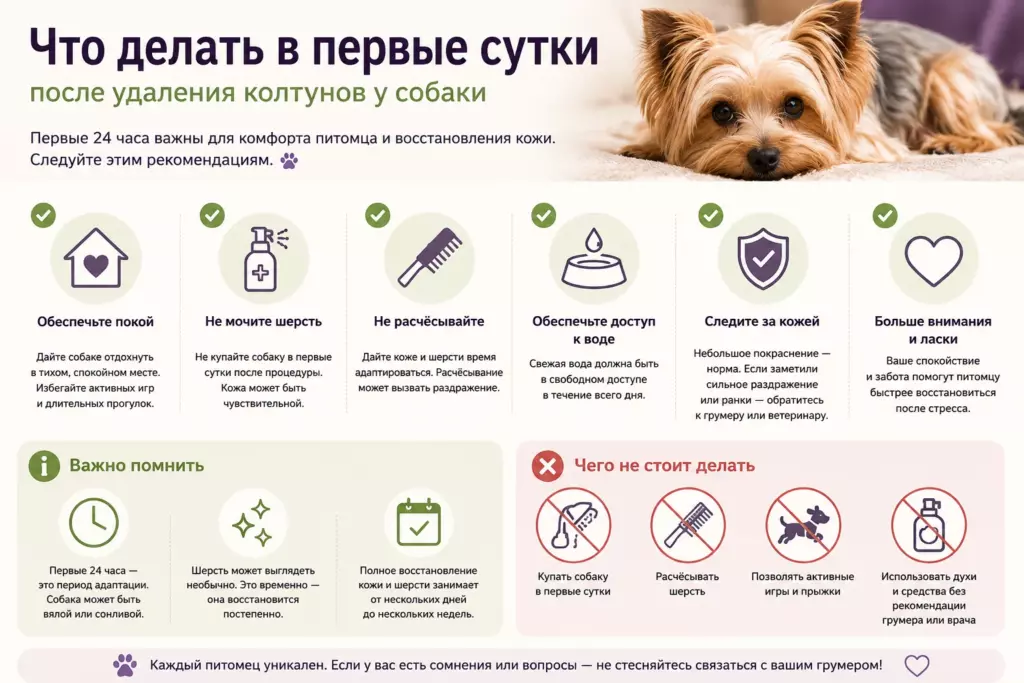 Что делать в первые сутки после удаления колтунов у собаки