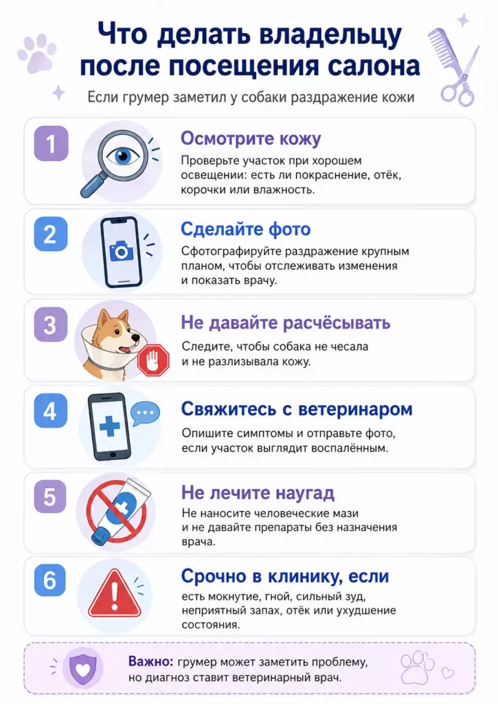 Действия владельца после обнаружения раздражения кожи у собаки