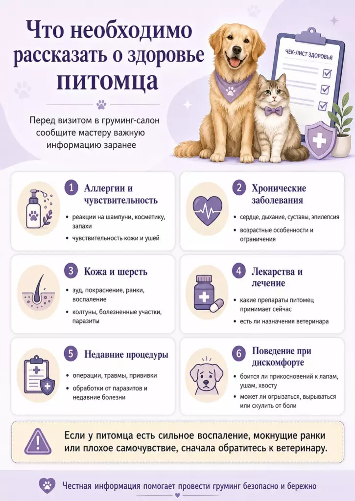 Что необходимо рассказать грумеру о здоровье питомца перед посещением груминг-салона