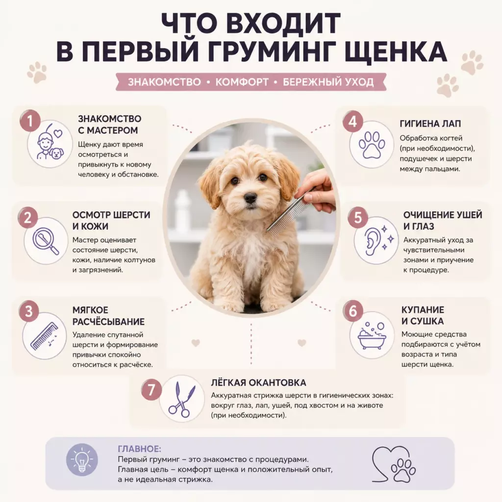 Что входит в первый груминг щенка