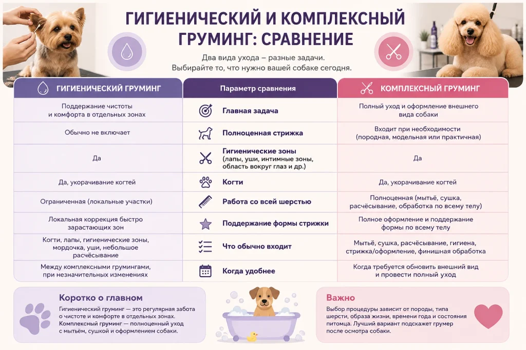 Гигиенический и комплексный груминг собак - сравнение процедур и ухода