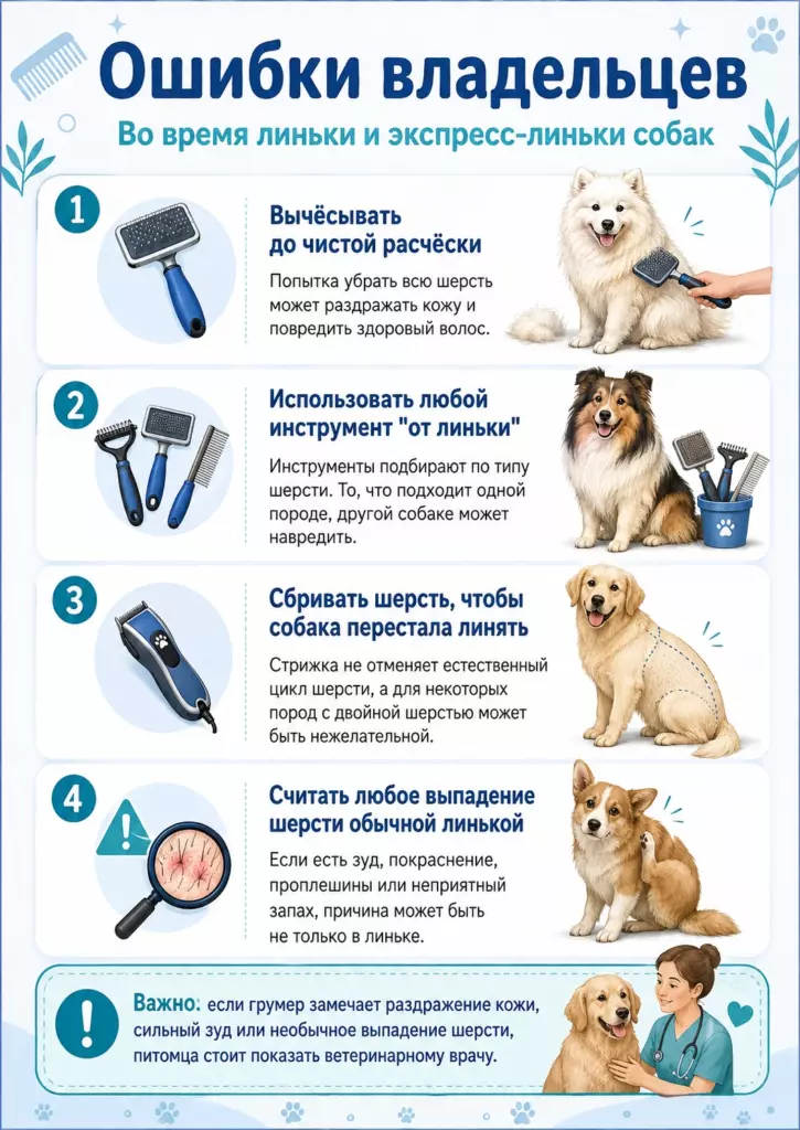 Ошибки владельцев во время линьки и экспресс-линьки собак