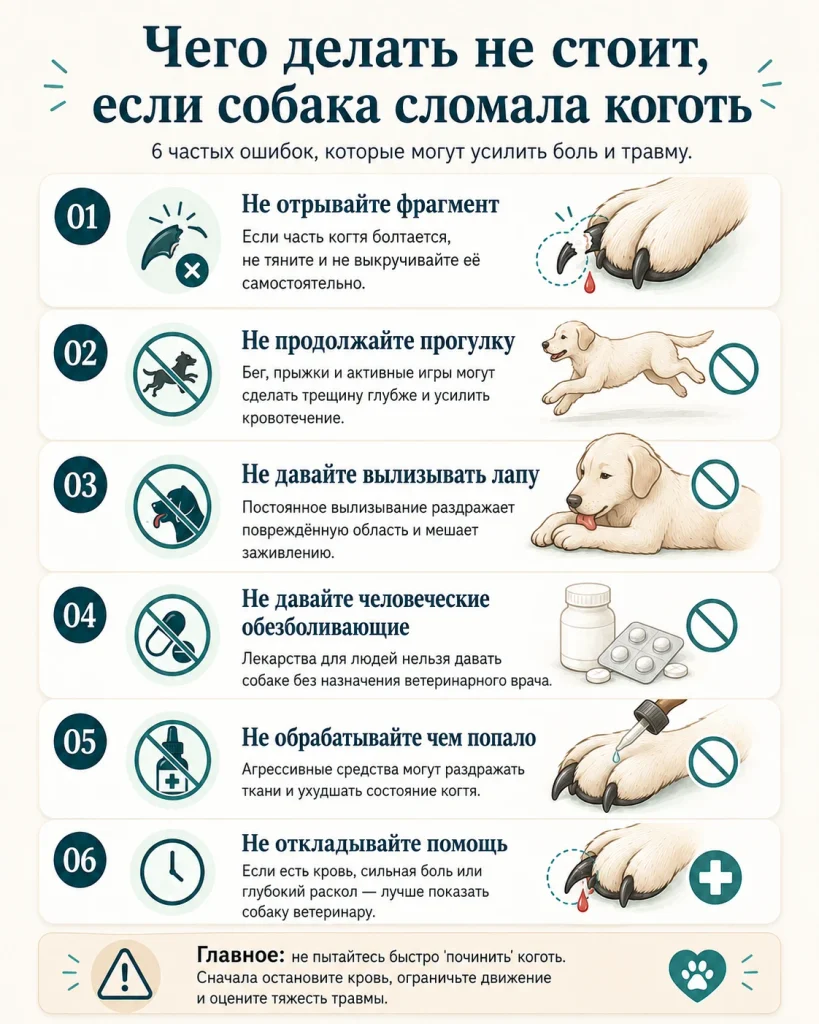 Чего не стоит делать, если собака сломала коготь
