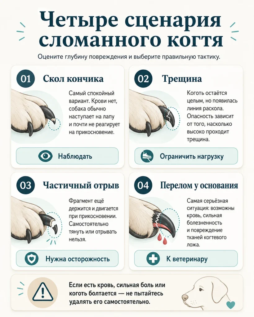 Четыре сценария сломанного когтя у собаки