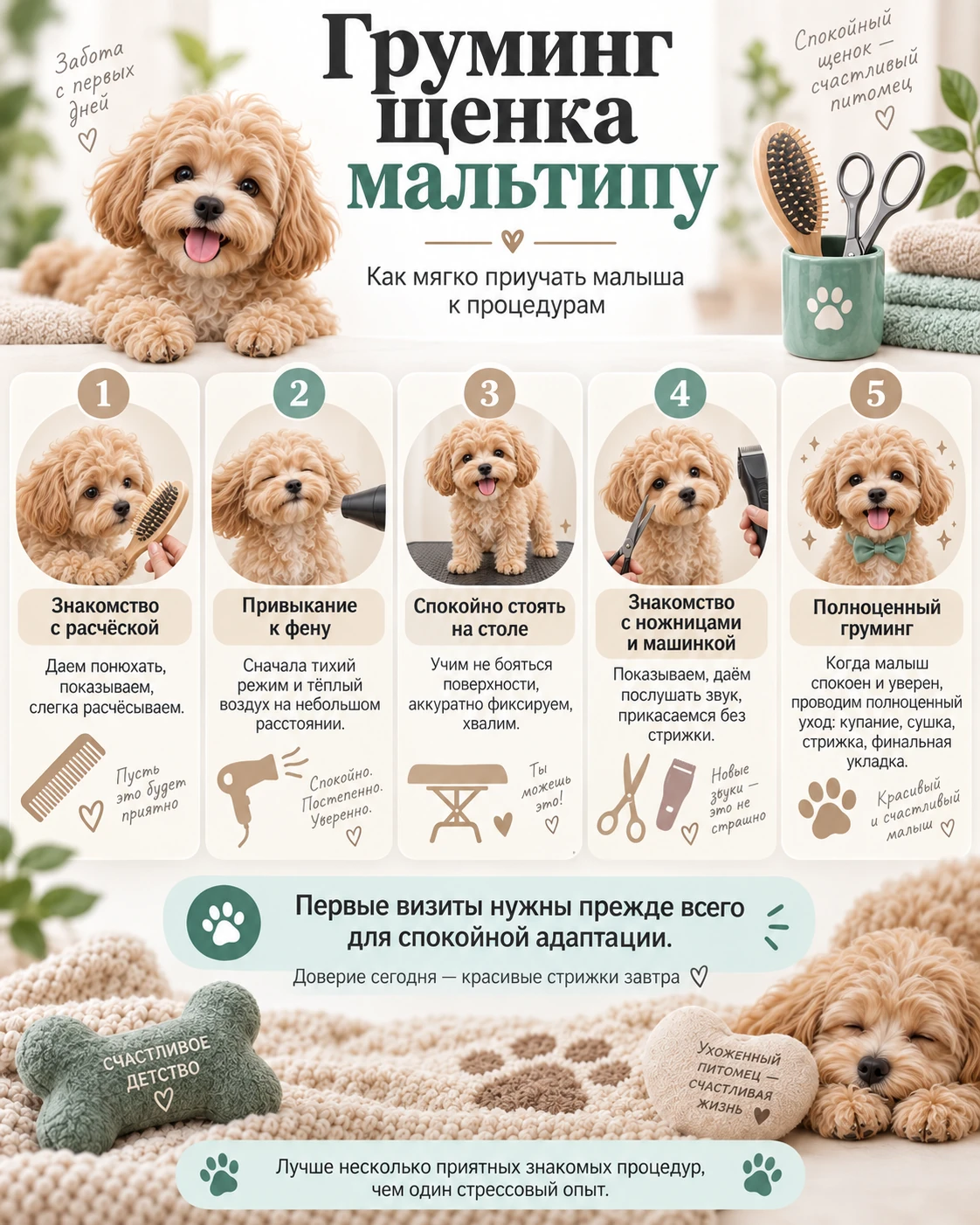 Нежный груминг щенка мальтипу