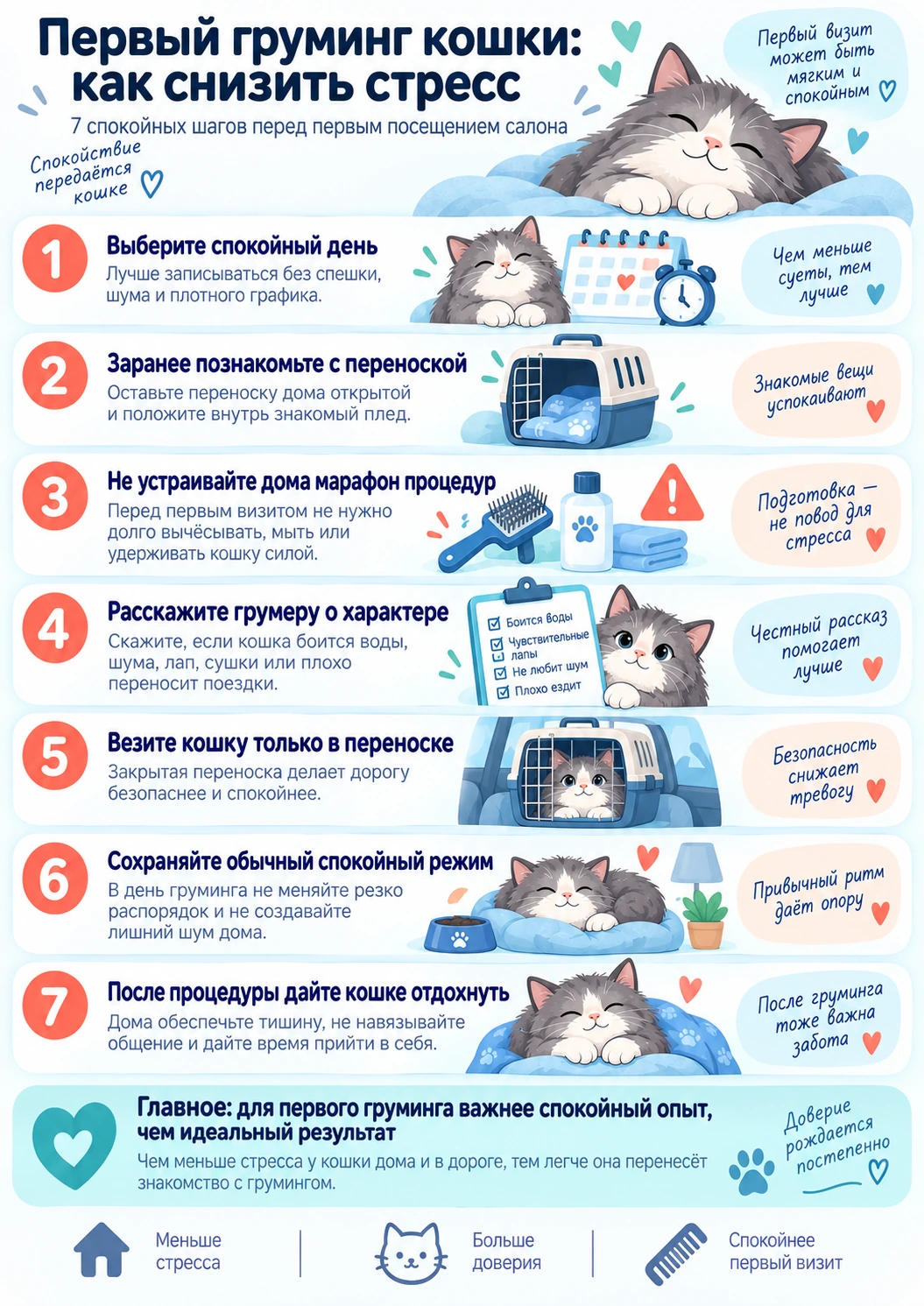 Первый груминг кошки: как снизить стресс