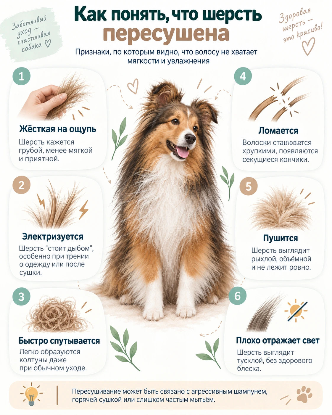 Признаки пересушенной шерсти у собаки