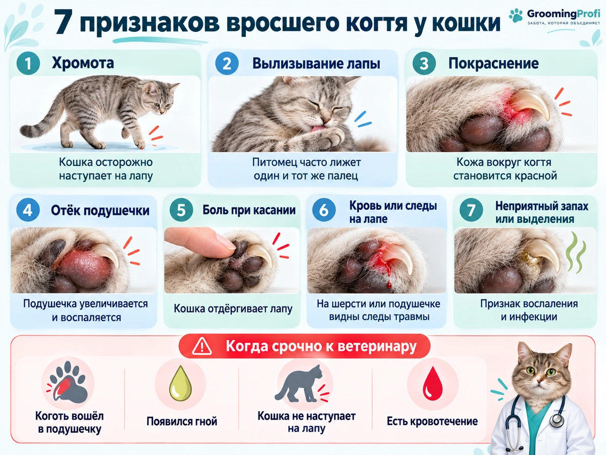 Семь признаков вросшего когтя у кошки