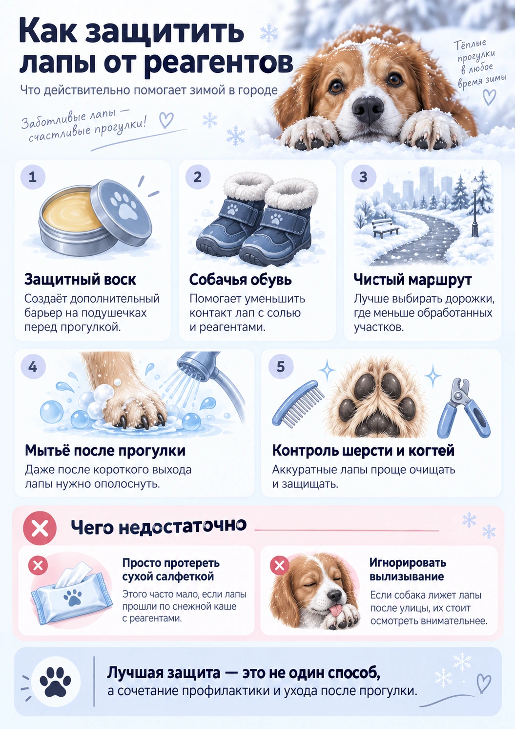 Как защитить лапы собаки от реагентов