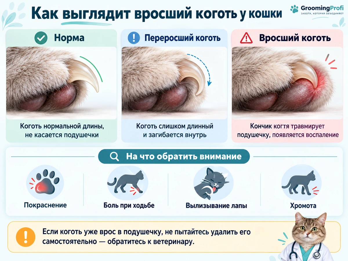 Как выглядит вросший коготь у кошки