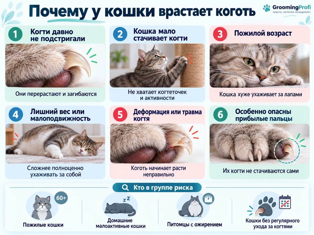 Почему у кошки врастает коготь